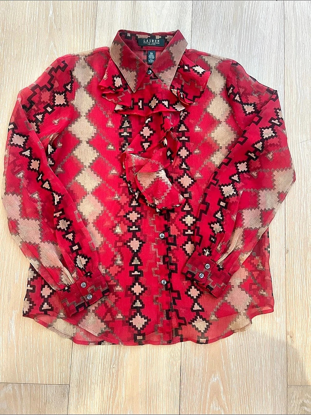 Lauren Ralph Lauren Geometric Button Down in Red & Pink Size Medium